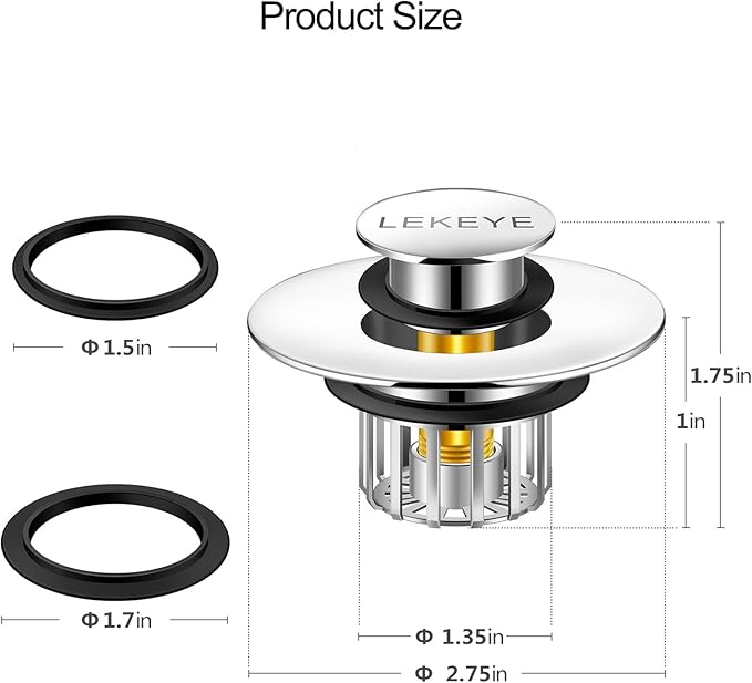 LEKEYE Tub Stopper | Shower Drain Hair Catcher | Pop-up Drain Stopper with Strainer | Bathroom Bathtub Plug | Drain Protector for 1-1/2 to 1-3/4" Bath Drain Hole