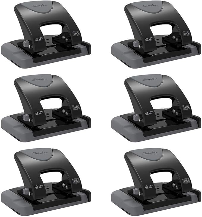 Swingline 2 Hole Punch, Hole Puncher, SmartTouch with Edge Guide, 20 Sheet Punch Capacity, Low Force Required, Black/Gray, 6 Pack (74135CS)