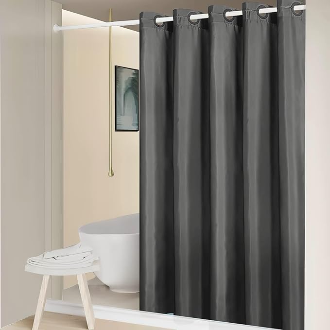 Furlinic No Hook Long Shower Curtain 78 Length,Soft Polyester Fabric Wahable Shower Curtain Liner,Modern Hotel Spa Style Bathroom Curtains with 10 Plastic Built-in Grommets,Dark Grey 72x78 Inch