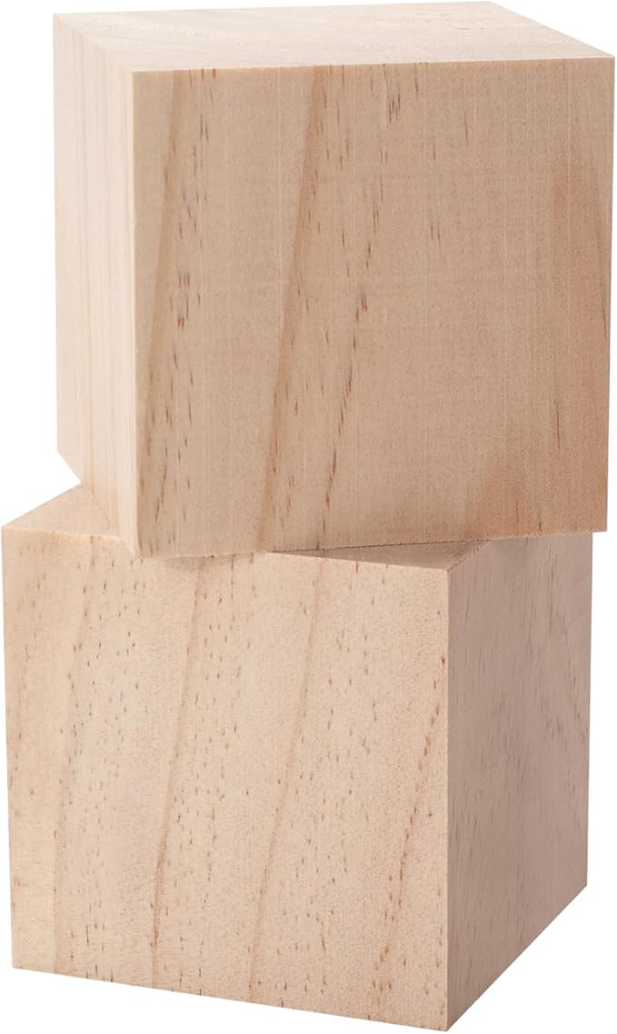 Wooden Cubes Wood Blocks for Crafts 3 inch, 2 PCS Large Blank Wooden Blocks Wood Cubes for Baby Shower, Unfinished Plain Squares for Crafting, Counting Block, Alphabets Letters, Stamps, Dice
