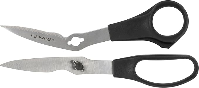 Fiskars Everyday Take-Apart Shears, Multipurpose Scissors, Hardened Stainless Steel Blades & Serrated Edge with Power Notch, 7”, Gray