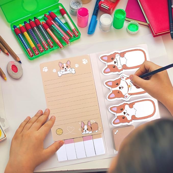 QPIXVB Dog Sticky Notes Set,440 Sheets Post It Notes,Corgi Gifts for Corgi Lovers,Cute Sticky Notes,Christmas Dog Lover Gifts,Dogs Stickers,Dogs Memo Pads,Stocking Stuffers for Home School Supplies