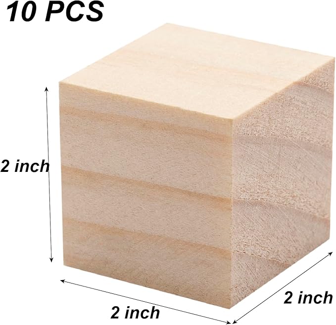 Wooden Cubes Wood Blocks for Crafts, 2 inch 10 PCS Blank Large Wooden Blocks for Crafts and Decor, Unfinished Natural Solid Squares Wood Cubes for Carving, Letter Stamps, Model Making