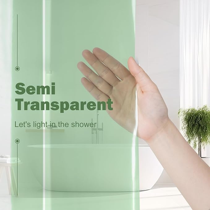 UFRIDAY Green Clear 72 x 84 Shower Curtain Liner,Extra Long Clear Shower Curtain Liner 84 inches Long,12 Rust Resistant Metal Grommets, 5 Weighted Magnet Hem
