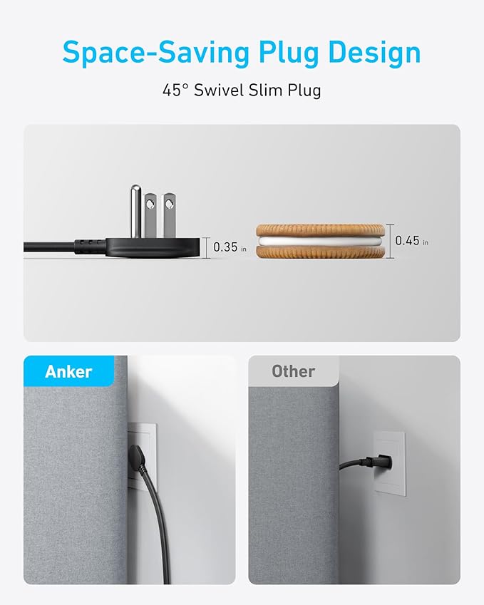 Anker Charging Station, 20W Max 8-in-1 USB-C Power Strip for iPhone 15/14 and MacBook Air/Pro, 5 ft Thin Cord with 4 AC, 2 USB-A, and 2 USB-C Ports, Fast Charging Desktop Charger for Travel, Office