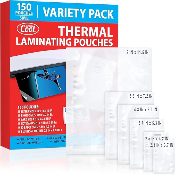 5MIL Thermal Laminating Sheets, 750 Count (5x150), Letter, Photo, Card, Notecard, ID & Business Card Sizes. Crystal Clear Finish. Laminating Pouches Compatible with All Standard Laminators