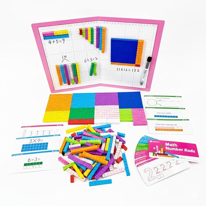 Magnetic Math Number Rods Counting Blocks and Practice Folder Set with Activity Cards, Magnetic Math Counters, Fraction Bars, Foam Math Blocks, Math Manipulatives, Classroom Must Have