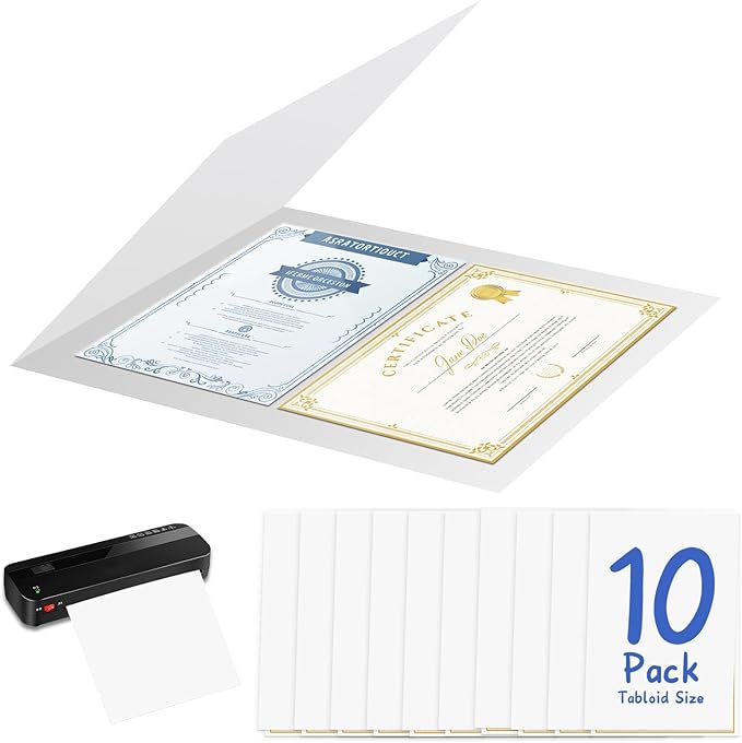 10 Pack 11.75 x 17.7 Inch Laminator Carrier Sleeve Tabloid Size Thermal Laminating Carriers Sheets Protection Thermal for All Brand Laminating Pouches Certificates Documents Posters Photos Cards