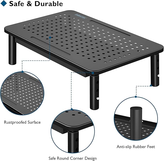 BONTEC 2 Pack Adjustable Monitor Stand Riser with Drawer, Ergonomic Mesh Platform Computer Monitor Stand for Desk, Ventilated Laptop and PC Stand with Cable Management, Supports up to 44lbs