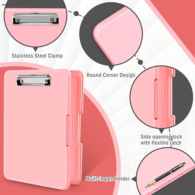 ANZNKU Clipboard with Storage, 13x9.6 Clipboard Foldable Nursing School Essentials, Clip Board Folder for Teacher Nurse Work Office Women, Storage Clipboards with Pen Holder, Document Organizer(Pink)