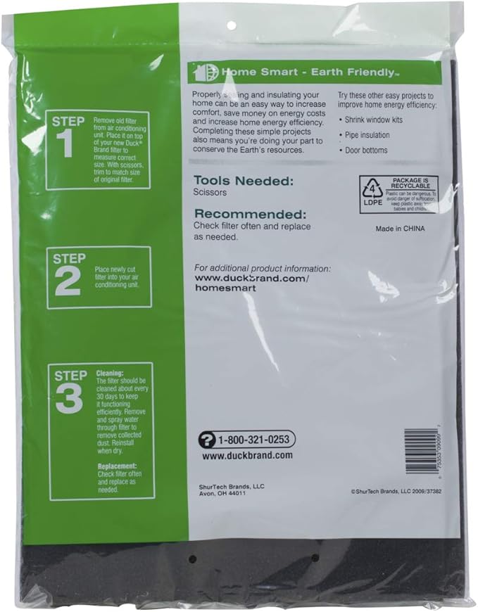 Duck Brand Replacement Air Conditioner Foam Filter, 24-Inch x 15-Inch x 1/4-Inch, 1285234