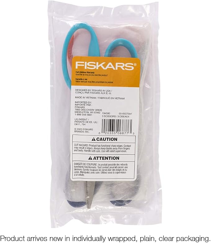 Fiskars 7" Student Scissors for Kids 12-14 - Scissors for School or Crafting - Back to School Supplies - Turquoise