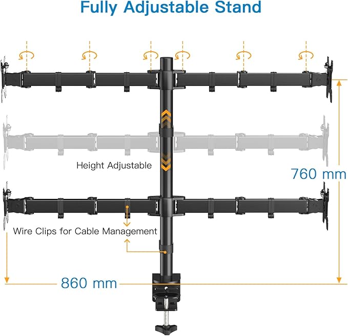 HUANUO Quad Computer Monitor Mount - Heavy Duty LCD Computer 4 Monitor Stand with Full Articulation, Fits Four Screens up to 27 Inches - Each Arm Holds up to 17.6lbs, VESA 75x75-100x100mm