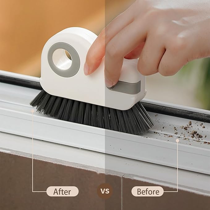 Window Track Cleaning Brush with Hidden Scraper for Sliding Door and Window Tracks, Shutters, Kitchen Sink Cleaning