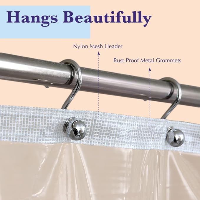 Epica Shower Curtain – Strongest Heavy-Duty Clear Vinyl 72x72 Shower Curtain Liner – Stain & Soap Scum Resistant with Rust-Proof Metal Grommets (Clear)