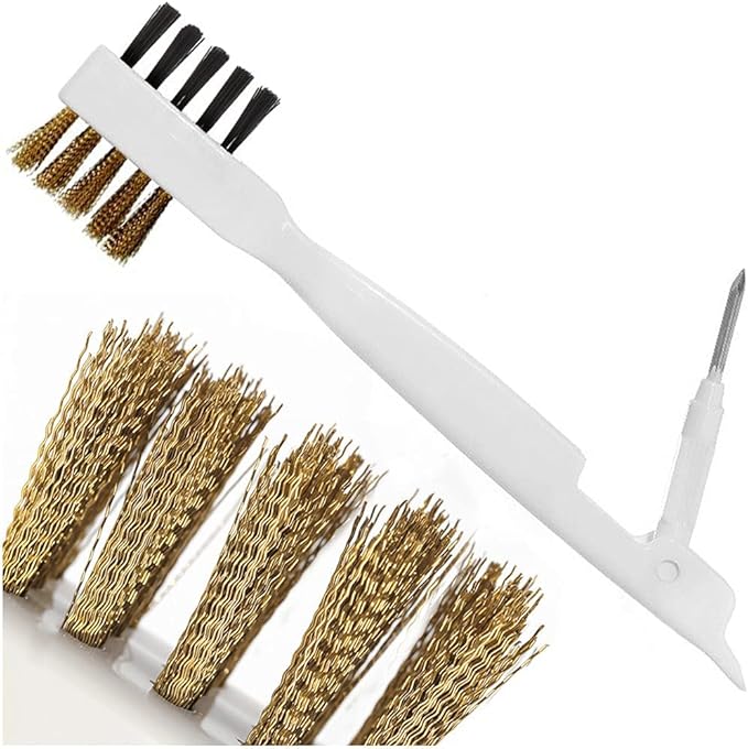 Kitchen Cleaning Scrub Brush - Deep Gas Stove Brass Wire Brushes with Stiff Bristles & Cooktop Scraper, Scrubber for Range Hood Grease Grime, Rust Cleaner for Pot Pan, Household Cleaning Tools