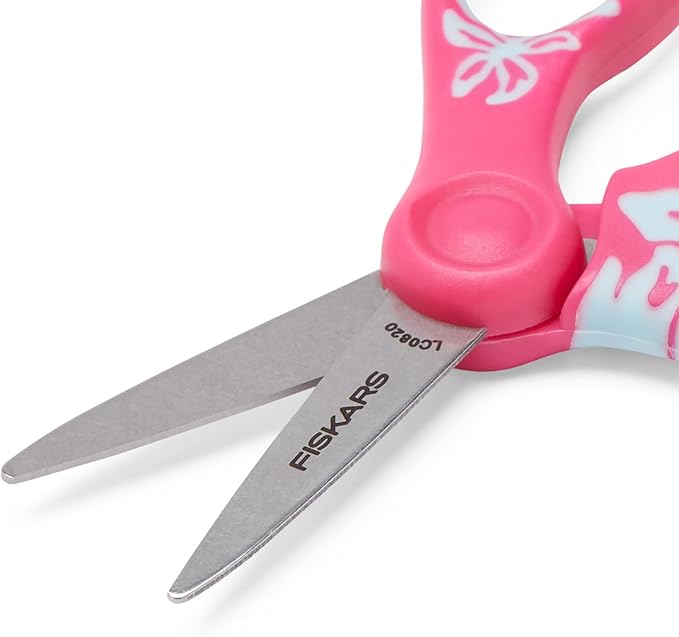 Fiskars 5" SoftGrip Pointed-Tip Scissors for Kids Ages 4-7, Scissors for School or Crafting, Back to School Supplies, Pink/Turquoise Floral