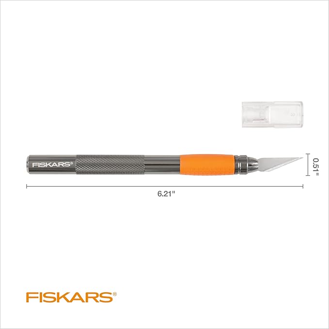 Fiskars Detail Craft Knife, Cool Gifts for Brother, Included with Protective Cover, 8", Exacto Knife for Crafting, Orange
