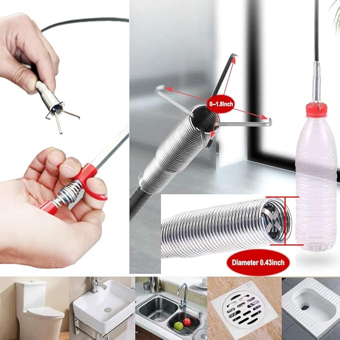 Drain Snake Drain Clog Remover Flexible Grabberable Pick Up Cleaning Tool Reacher Claw Stick, Drain Auger Grab Trash Hairs from Drain,Sink,Bathroom Tub Toilet Hose (79 Inch Drain Snake Tool)