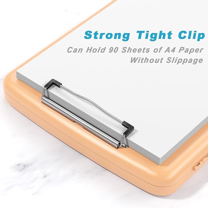 Rimilak Plastic Clipboard with Storage, 8.5 x 11 High Capacity Folio Nursing Case with Pen Holder, Size 14.2 x 9.6 x 1.2″ Folder Side-Opening for Classroom, Teacher, Smooth Writing, Pale Orange