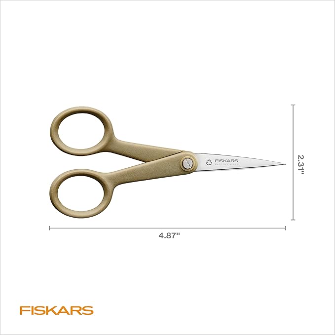 Fiskars 5" Recycled Micro-Tip Fabric Scissors - Sustainable, Sharp, Detail Craft Scissors for Embroidery and Sewing - Craft and Fabric Cutting - Beige