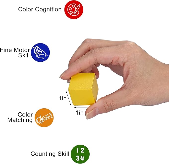 108 Pack 1 Inch Wooden Blocks, 6 Colors STEM Math Sorting Toys, Wood Building & Stacking Blocks for Toddlers, Classroom Learning Wooden Cube Blocks, Creative Play & DIY Craft for Kids Ages 3+
