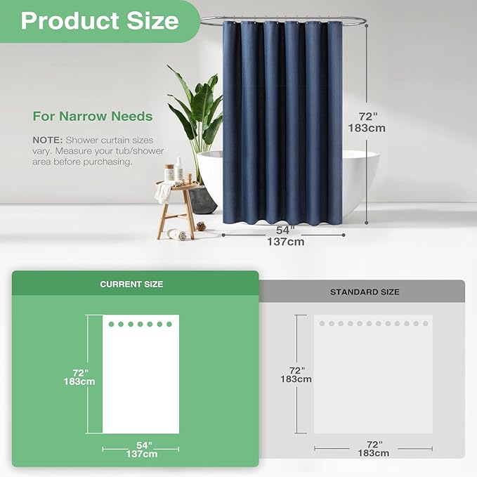 Dynamene Stall Fabric Shower Curtain - 54 inch Wide Waffle Weave Weighted Thick Cloth Shower Curtains for Bathroom, Heavy Duty Hotel Spa Luxury Bath Curtain Set with 10 Hooks, 54x72, Navy Blue