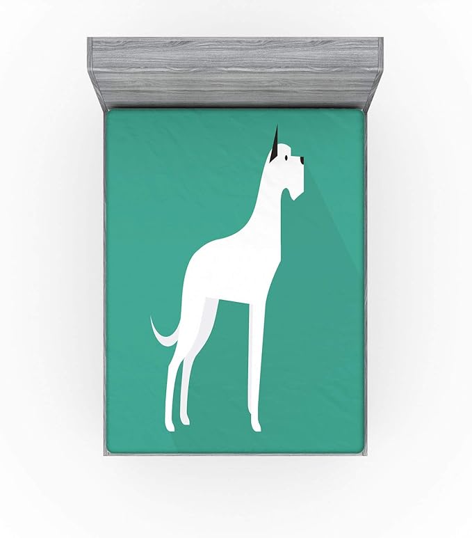 Ambesonne Dog Lover Fitted Sheet, Animal Lover Illustration Simplistic of Dog, Bed Cover with All-Round Elastic Deep Pocket for Comfort, Queen Size, Seafoam Grey