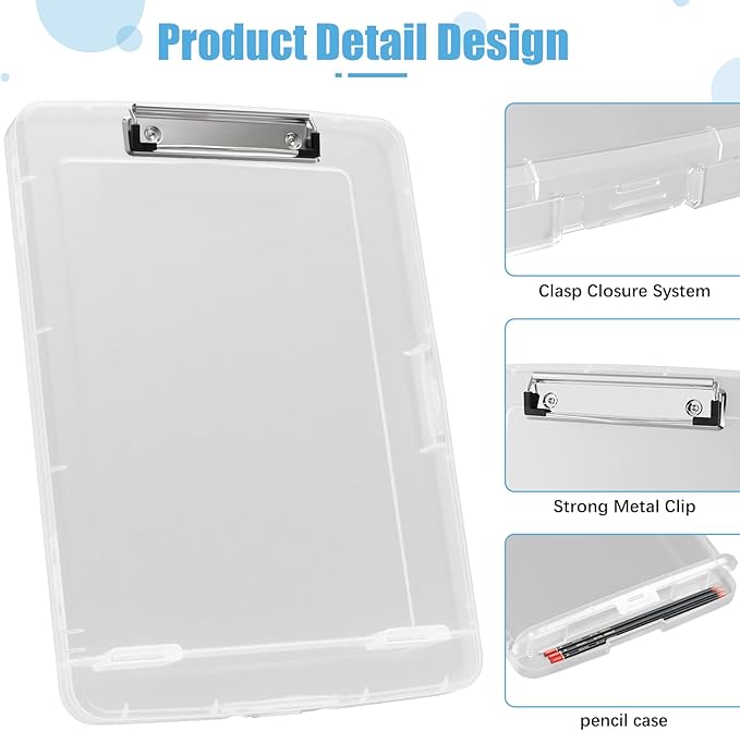 Hongri Clipboard with Storage with Pen Holder, Folder Nursing Clip Board 8.5 x 11 Foilo-Side Opening, High Capacity, Light Weight for Teachers, Classroom. Size 14 x 9.6 x 1.2 in(Clear)