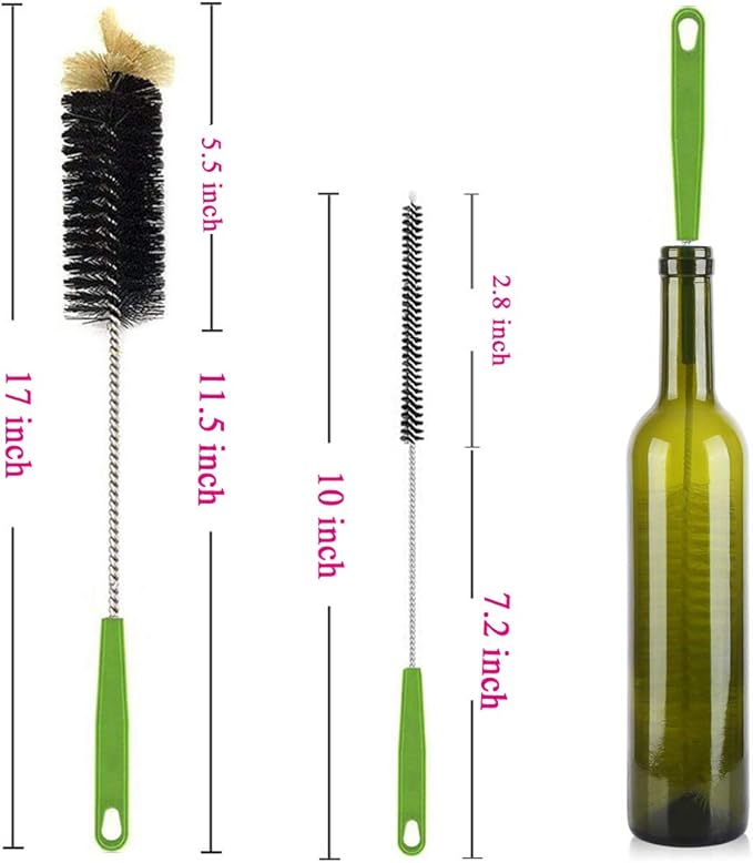 Long Bottle Brush, 17 in Bendable Cleaner Brushes for Cleaning Neck Beer Bottles, Wine, Baby Bottles, Water Bottles, Tumblers, Flask, Bird Feeder, Vase and Brewing Pipes Brush+Bottle Brush/2Pack