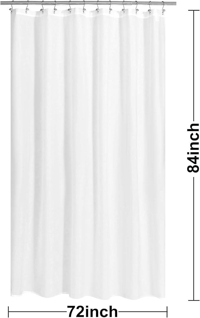 N&Y HOME Fabric Shower Curtain Liner Extra Long 72 x 84 Inches with 2 Bottom Magnets, Hotel Quality, Washable, White Spa Bathroom Curtains with Grommets, 72x84