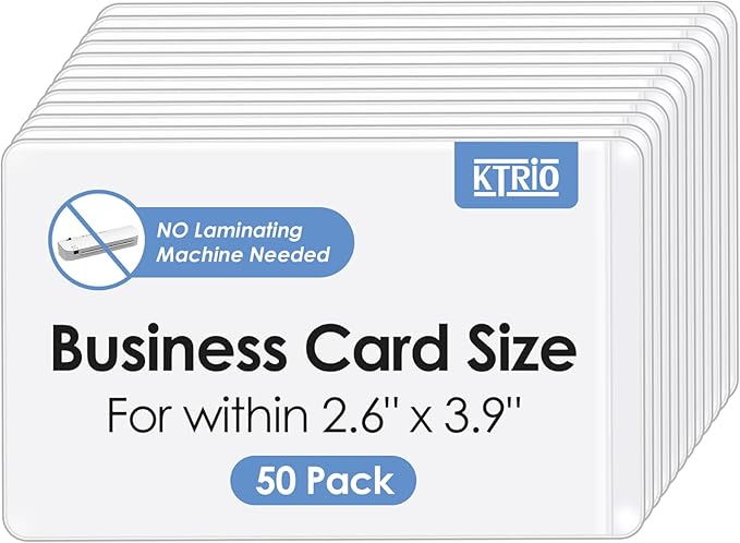 KTRIO 50 Pack Self Sealing Laminating Pouches, 2.6” x 3.9”, 10 Mil Thick Self Adhesive Laminating Sheets, Business Card Laminating Paper, Clear Laminate Sheets, No Laminator Machine Needed, No Heat