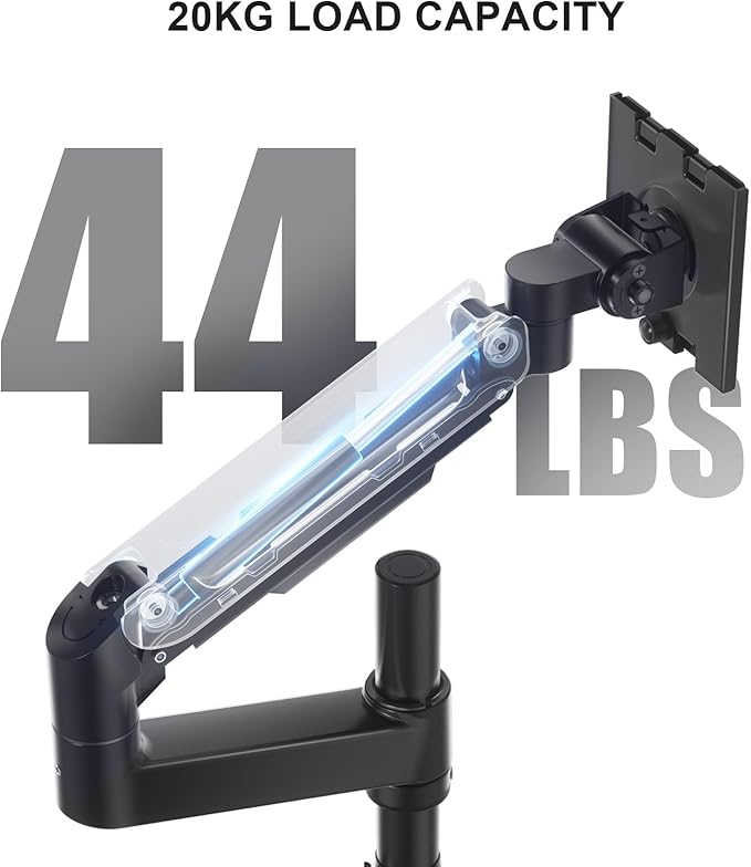 WALI Heavy Duty Monitor Arm Desk Mount for 13-49 Inch Ultrawide Screens, Single Monitor Arm with Full Motion Tilt, Swivel, Rotation, Holds up to 44 lbs, C-Clamp Mount for VESA 75/100mm (GSDM001-P)