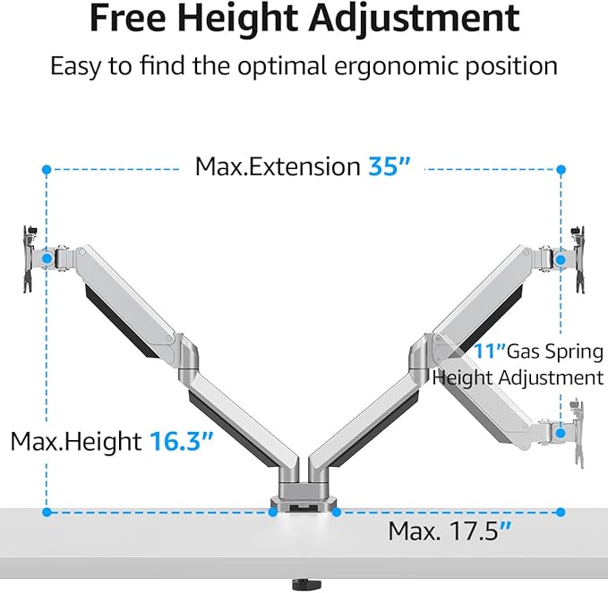 MOUNTUP Dual Monitor Desk Mount, Die-Cast Aluminum Fully Adjustable Double Monitor Arm, Computer Monitor Stand Fits 2 Screen 17 to 32 inch - Each Arm Holds 4.4-19.8LBS, MU0024