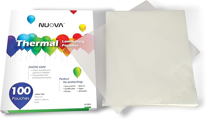 Nuova Premium Thermal Laminating Pouches 9" x 11.5", Letter Size, 3 mil, (LP100H) (Pack of 1000)
