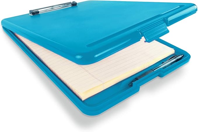 Clipboard with Storage Slim Folding for Nursing, Teachers, Coaches & Office, Plastic Heavy Duty with Pen Holder (9.5” x 13.5”) (Blue)