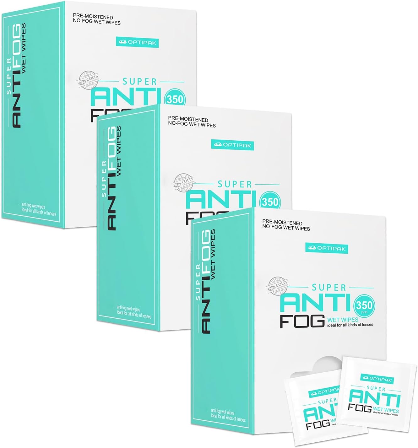 Anti Fog Wipes for Glasses, Binoculars, Face Shields, Ski Masks or Swim Goggles | Pre-Moistened Cleaning Antifog Lens Wipes for Eyeglasses and Defogger for Glasses (350 Count Pack of 3)