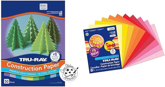 Tru-Ray Heavyweight Construction Paper, Cool Assorted Colors, 9"" x 12"", 50 Sheets (102942) & Heavyweight Construction Paper, Warm Assorted Colors, 9" x 12", 50 Sheets,102947