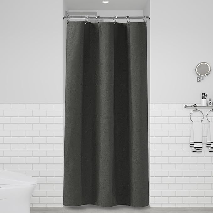 BTTN Stall Fabric Shower Curtain - 36x72 Inch Narrow Linen Cloth Heavy Duty Shower Curtain Set with 6 Plastic Hooks, Hotel Spa Luxury Half Waterproof Neutral Bath Curtains for Bathroom - Charcoal Grey