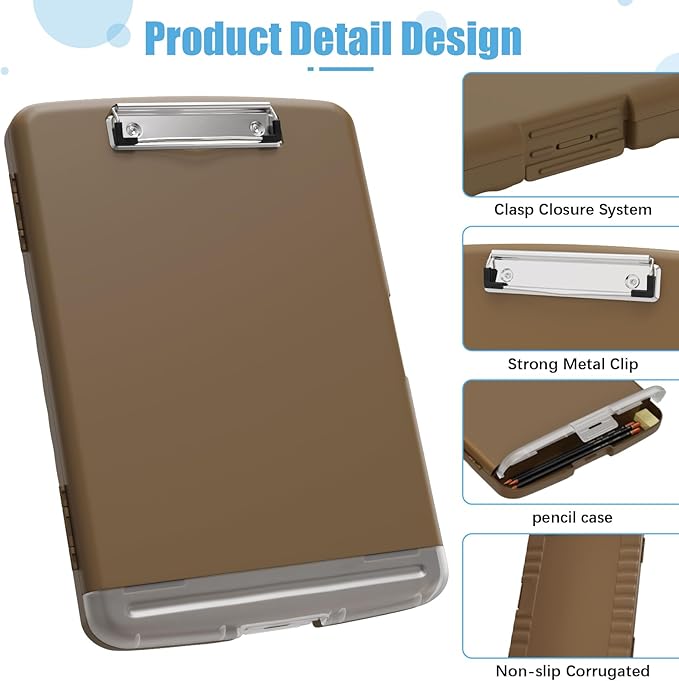Hongri Clipboard with Storage with Pen Holder, Folder Nursing Clip Board 8.5 x 11 Foilo-Side Opening, High Capacity, Light Weight for Teachers, Classroom. Size 14 x 9.6 x 1.2 in(Brown)