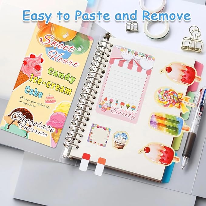 QPIXVB Ice Cream Sticky Notes Set,Cute Sticky Notes,Teacher Supplies for Classroom,Back to School Supplies,Ice Cream Gifts,Back to School Stuff,Summer Divider Tabs Bundle for Teacher Students