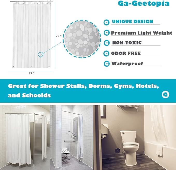 Ga-Geetopia EVA Clear Thin Shower Curtain Liner, Pebble Pattern 72x72 Inch Lightweight Plastic Bathroom Shower Showroom Inner Curtain with Rustproof Metal Grommets and Weighted Magnets(NO Hooks)