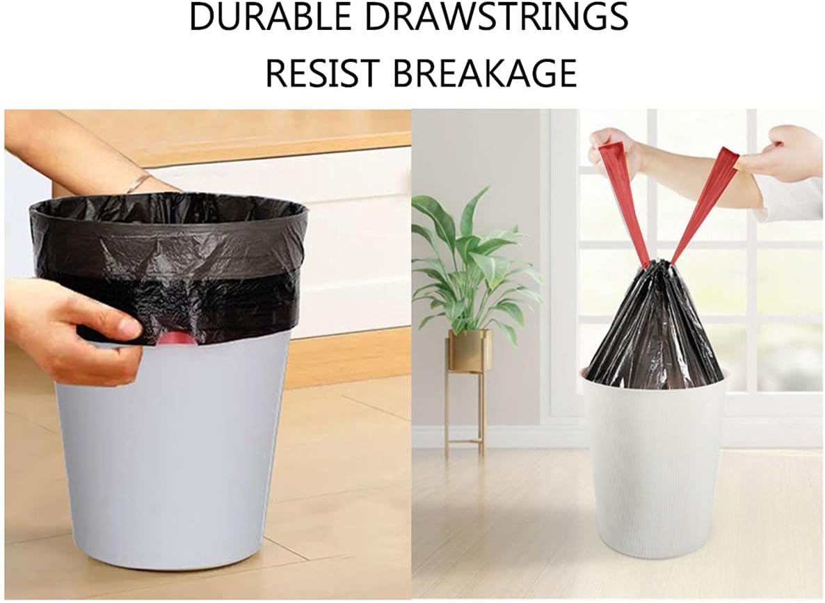 Feisco 1.6 Gallon Black Trash Bag,6L Drawstring Garbage Bag Trash Can Liner,120 Counts,0.51 Mil