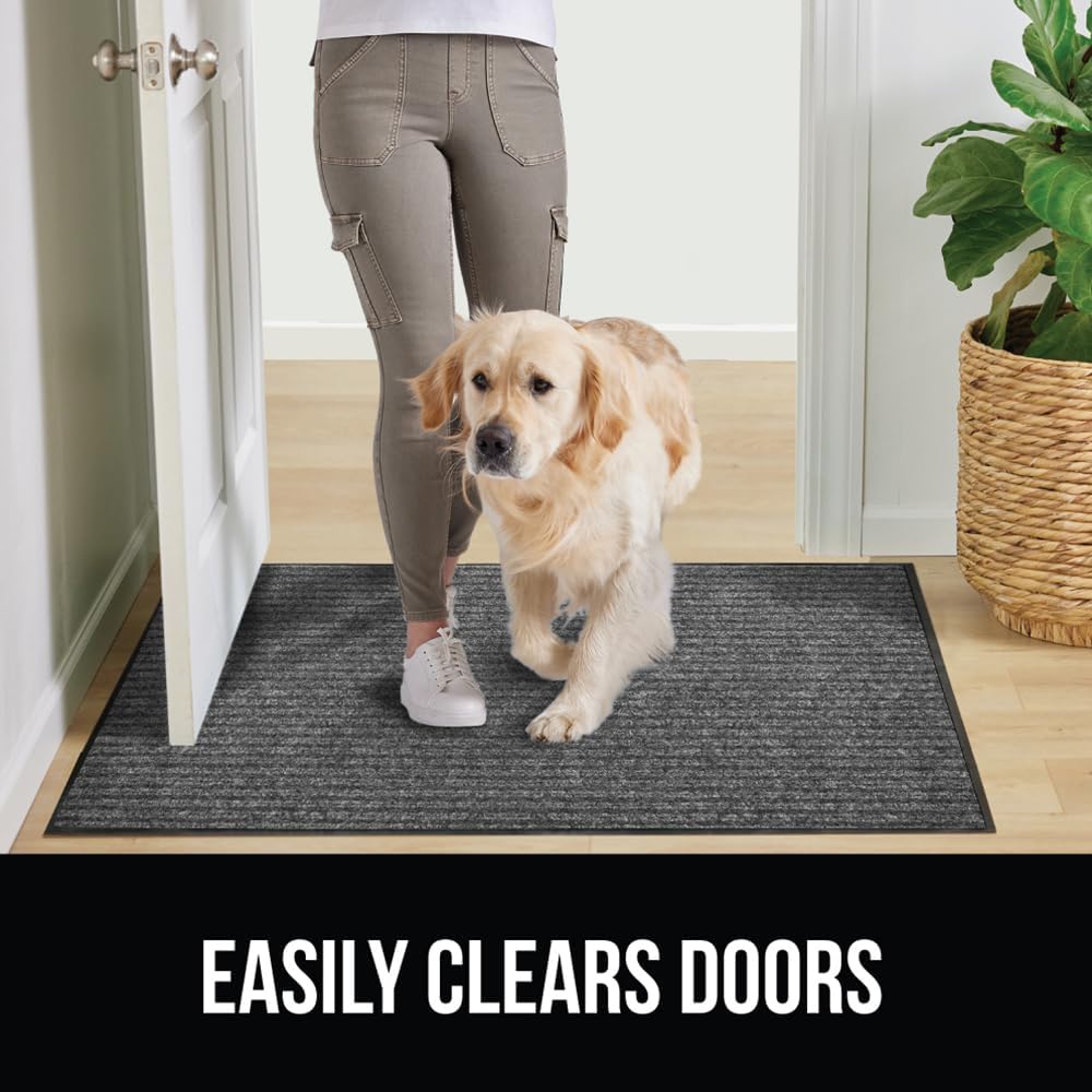 GORILLA GRIP Traffic Guard Door Mat, 59x24, Heavy Duty Welcome Mats, Commercial Office Space Doormat, Waterproof, Fade Resistant, Strong Rubber Backing, Low Profile, Shoe and Boot Scraper, Light Gray