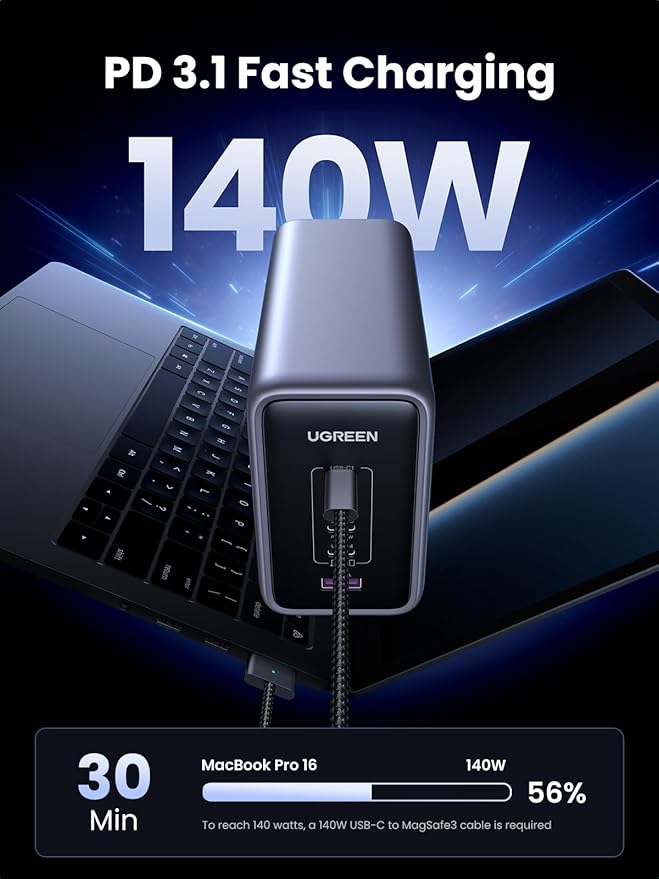 UGREEN Nexode 300W GaN Charging Station, 5-Port 140W Max Desktop Charger Compatible with MacBook Pro/Air, Dell XPS, iPhone 17/16/15 Series, Galaxy S25/S24, Pixel 10/9, iPad Air/Pro, Steam Deck