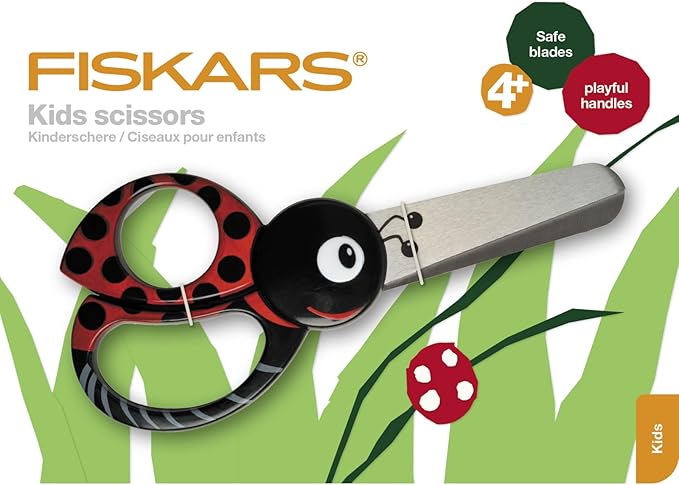 Fiskars Children's Animal Scissors with Ladybird Motif, From 4 Years, Length: 13 cm, For Right and Left Handers, Stainless Steel Blade/Plastic Handles, Red, 1004612