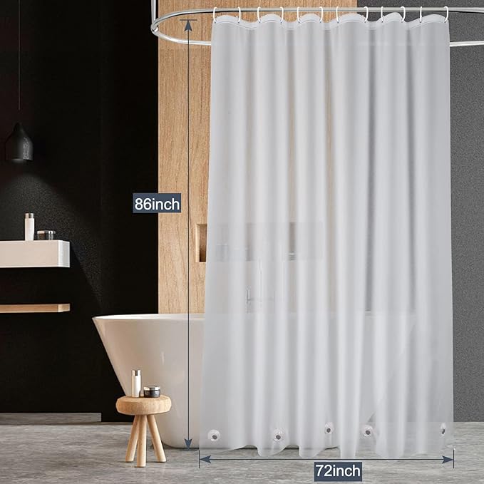 EurCross Frosted Extra Long Shower Curtain Liner 86 inch Long Length, Waterproof Opaque PEVA Plastic Shower Liner for Bathroom 72x86 inch with 5 Bottom Magnets No Smells with Rustproof Grommets