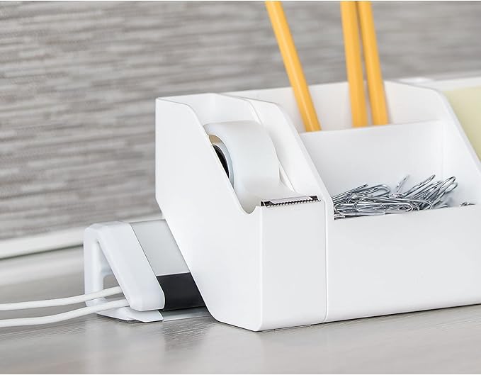 Bostitch Office Konnect 5-Piece Desktop Organizer Kit, Includes Cable Management Rail, Charging Phone Dock, Tape Dispenser, Sticky Notes, Storage Bin, White (KT-CKIT1-WHITE)