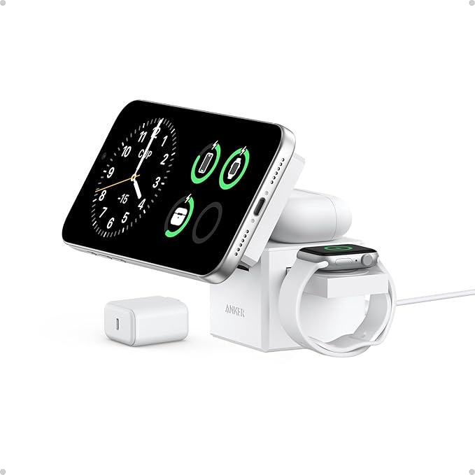 Anker 3-in-1 Cube with Qi2, MagSafe-Compatible Charger, iPhone 17 Wireless Charger, 15W Foldable Fast Charging Stand, for iPhone 17/16 / 15/14, Apple Watch, AirPods (40W USB-C Charger Included)