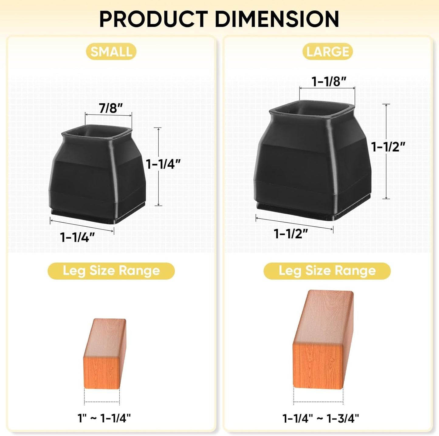 BALEINE 32 Pack Silicone Chair Leg Floor Protectors, Stool Leg Protectors Cap, Non-Slip Chair Leg Caps for Hardwood Floors (Black & Large (Square), 32 Pack)